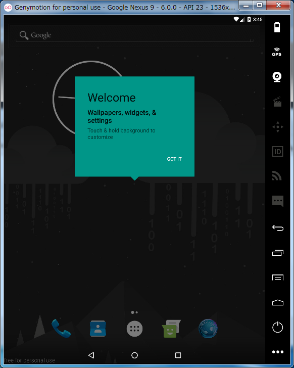genymotion-Nexus9初めての画面