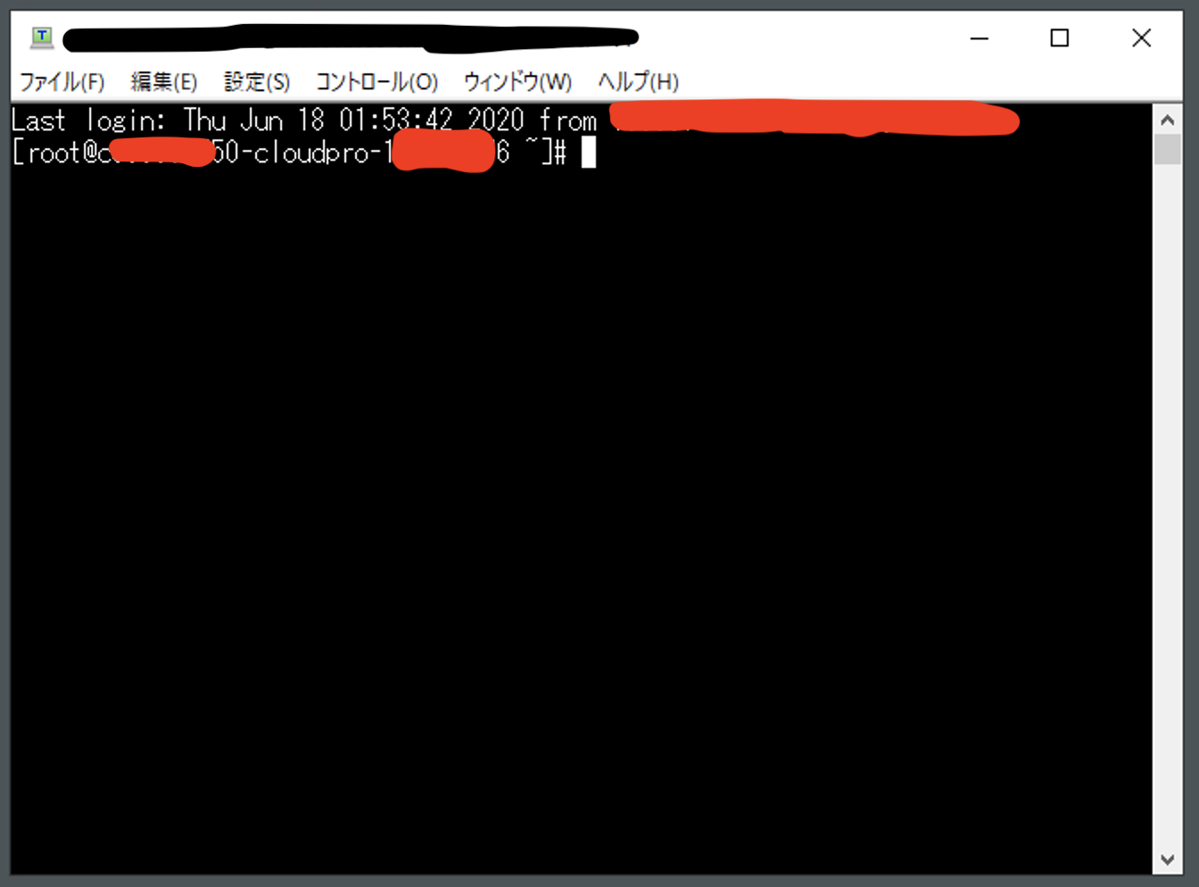 CloudatCost Windows TeraTerm ログイン完了
